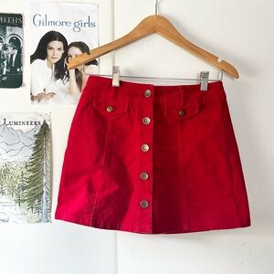 Forever 21 Red Button-Front Mini Skirt
